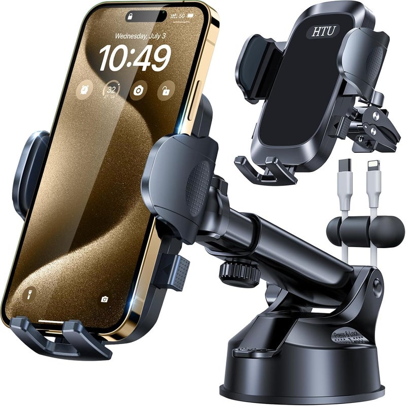 HTU 2026 Ultimate Best【True Military-Grade & Safety Cert】Car Phone Holder【Upgraded 5-in-1 & 100+LBS Strongest Suction】360 Rotation Truck Windshield Dashboard Vent Mount Stand for iPhone Android,Deep Black - Image 1